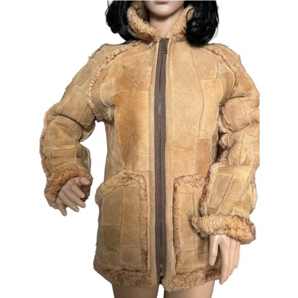 1970s Unbranded Patchwork Shearling Hooded reversable Coat size small - Picture 5 of 17